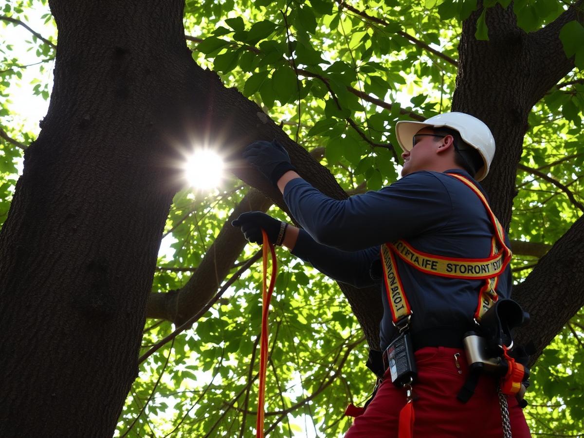 Arborist pruning a tree